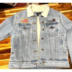 Salty Honey women's jean jacket sherpa lined size X large embroidered patch